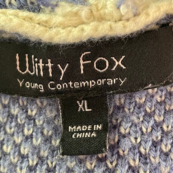 VTG Witty Fox Y2K Cropped Floral Sweater Hoodie Full Zip Size XL Varsity Stripe - Picture 6 of 7
